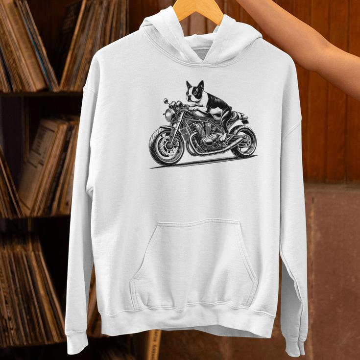 Cool Boston Terrier Riding a Motorcycle Biker Dog Lover For Men Women Kids Women's Hoodie, Boston Terrier Riding Hoodies, gift for family, gift for coworker
