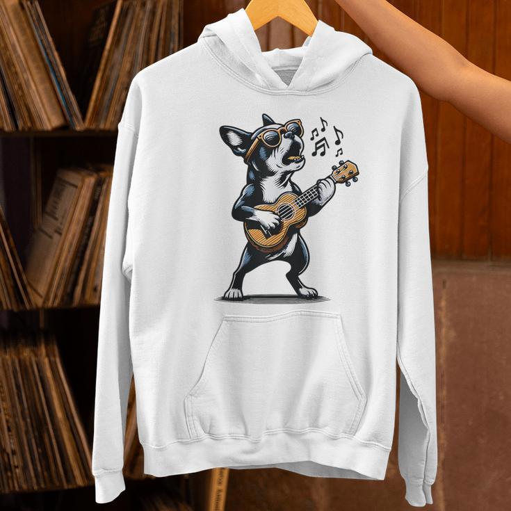 Dog Playing Guitar Singing Boston Terrier For Men Women Girls Kids Women's Hoodie, gift for family, gift for coworker