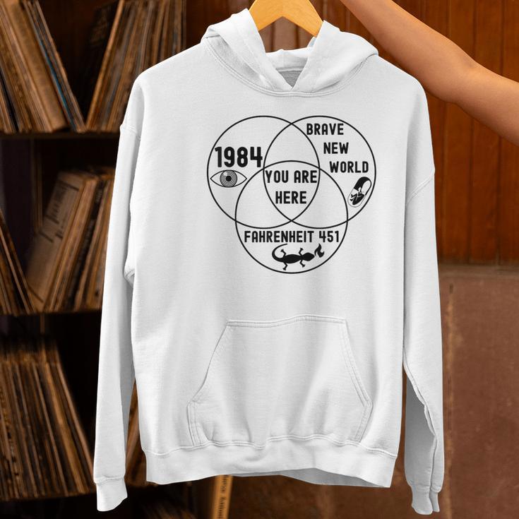 You Are Here Dystopian Venn Diagram English Teacher Bk Women's Hoodie, English Teacher Hoodies, gift for family, gift for coworker