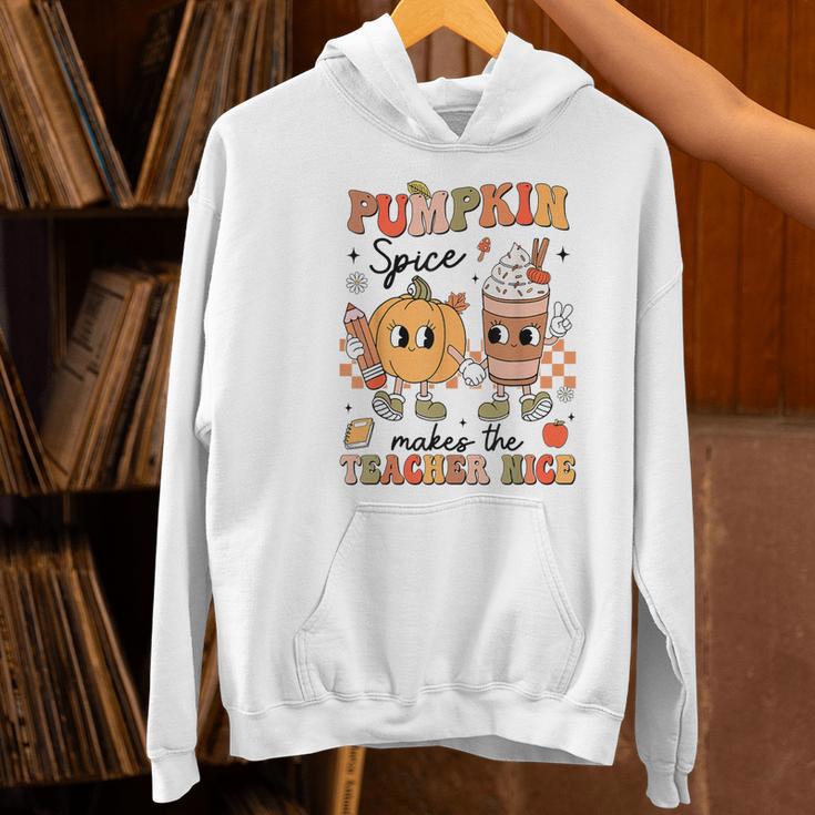 Groovy Pumpkin Spice Makes Teacher Nice Fall Thanksgiving Women's Hoodie, Groovy Teacher Hoodies, gift for family, gift for coworker Groovy Pumpkin Spice Makes Teacher Nice Fall Thanksgiving Women's Hoodie, Groovy Teacher Hoodies, gift for family, gift for coworker