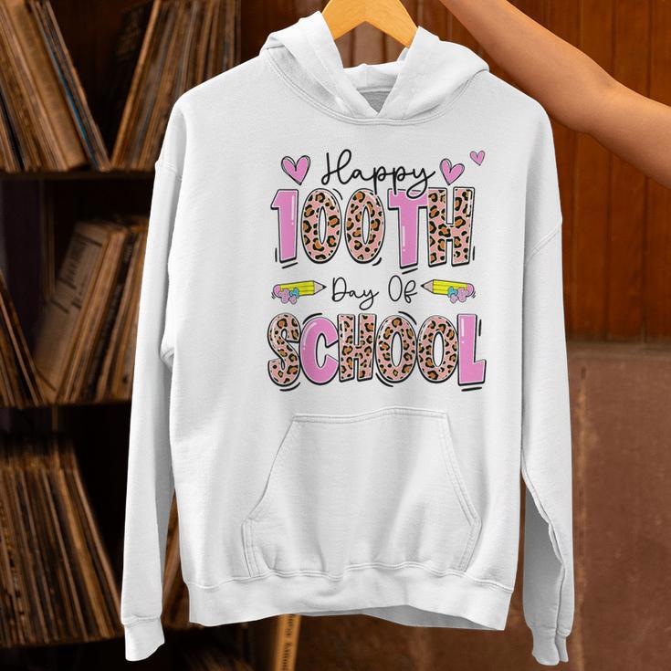 Happy 100th Day Of School Leopard Print Teacher Student Kids Women's Hoodie, gift for family, gift for coworker
