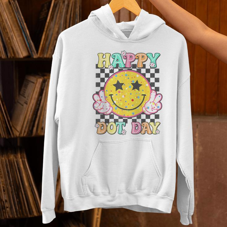 Happy Dot Day Hippie Flowers Smile Face Groovy Teacher Kids Women's Hoodie, Groovy Teacher Hoodies, gift for family, gift for coworker