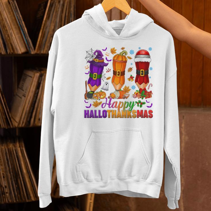 Happy Hallothanksmas Halloween Thanksgiving Pencils Teachers Women's Hoodie, gift for family, gift for coworker Happy Hallothanksmas Halloween Thanksgiving Pencils Teachers Women's Hoodie, gift for family, gift for coworker