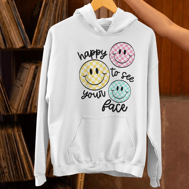 Happy To See Your Face Smile Face Teacher Back To School Women's Hoodie, gift for family, gift for coworker Happy To See Your Face Smile Face Teacher Back To School Women's Hoodie, gift for family, gift for coworker