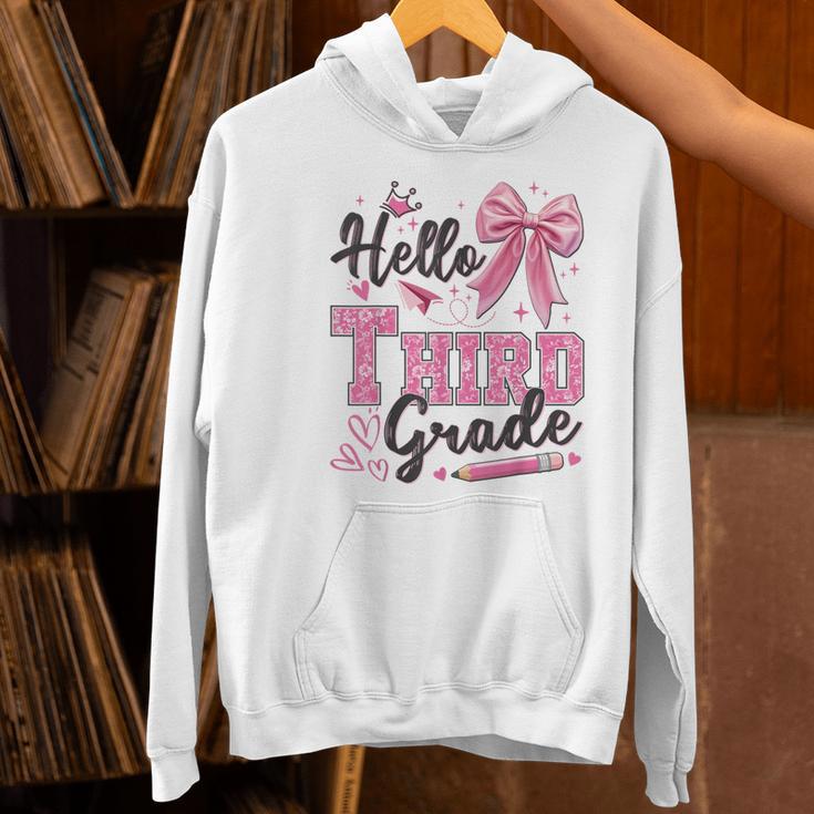 Hello Third Grade First Day Of School Coquette Teacher Girl Women's Hoodie, First Grade Teacher Hoodies, gift for family, gift for coworker Hello Third Grade First Day Of School Coquette Teacher Girl Women's Hoodie, First Grade Teacher Hoodies, gift for family, gift for coworker
