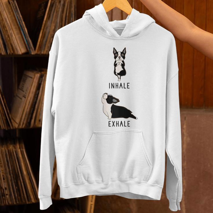 Inhale Exhale Yoga Boston Terrier Tshirt Women's Hoodie, gift for family, gift for coworker