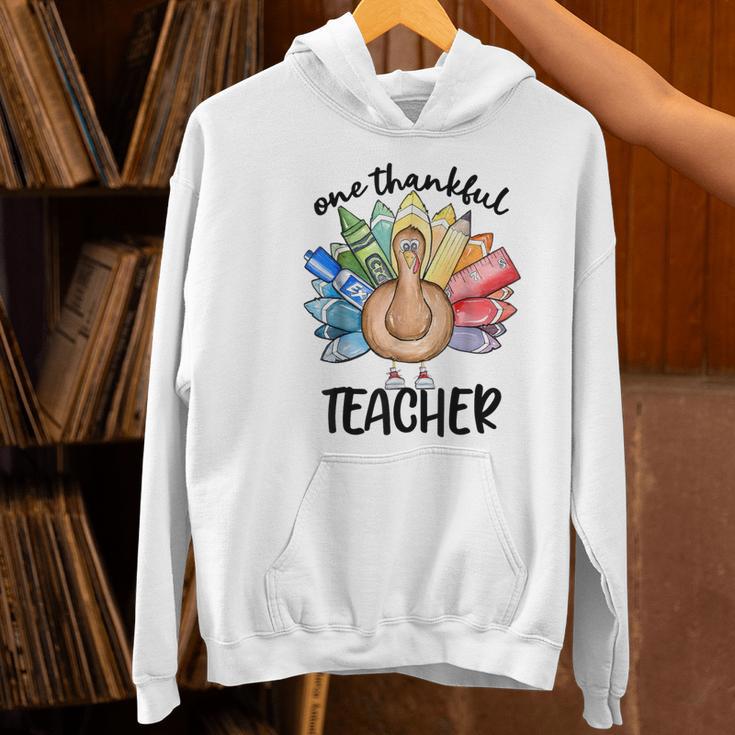 One Thankful Teacher Turkey Pencil Thanksgiving Teachers Women's Hoodie, gift for family, gift for coworker