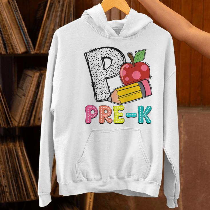 P Is For Pre-K Teacher Pencil Apple Back To School Women's Hoodie, gift for family, gift for coworker P Is For Pre-K Teacher Pencil Apple Back To School Women's Hoodie, gift for family, gift for coworker
