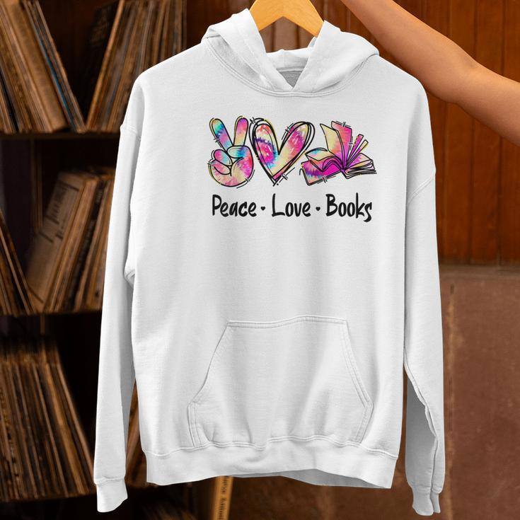Peace Love Books Librarian Teacher Life Book Library Tie Dye Women's Hoodie, gift for family, gift for coworker Peace Love Books Librarian Teacher Life Book Library Tie Dye Women's Hoodie, gift for family, gift for coworker