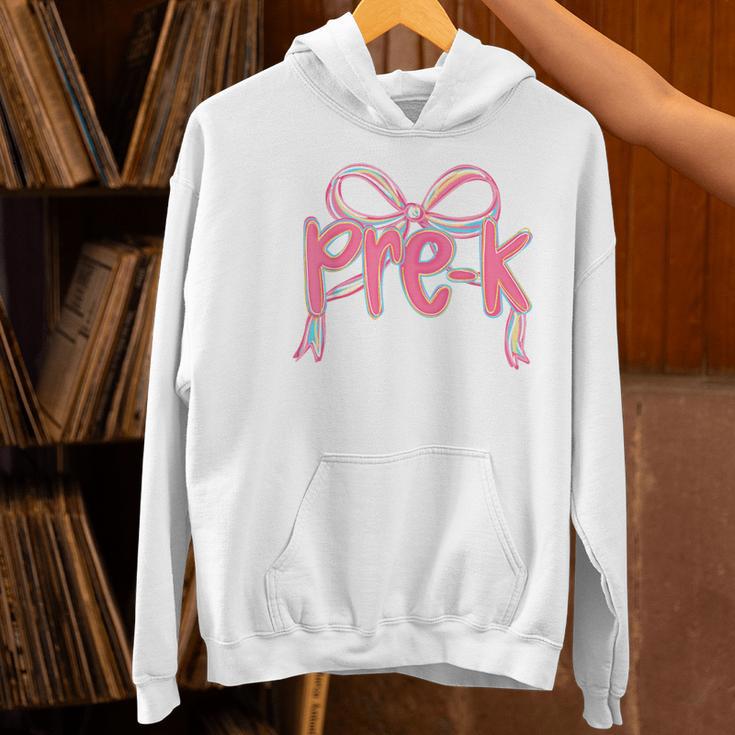 Preppy Pre k Back To School Pre-k Teachers Girls Cute Bow Women's Hoodie, gift for family, gift for coworker Preppy Pre k Back To School Pre-k Teachers Girls Cute Bow Women's Hoodie, gift for family, gift for coworker