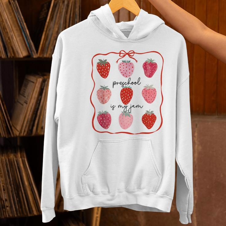 Preschool Is My Jam Strawberry Teacher First Day Of School Women's Hoodie, gift for family, gift for coworker