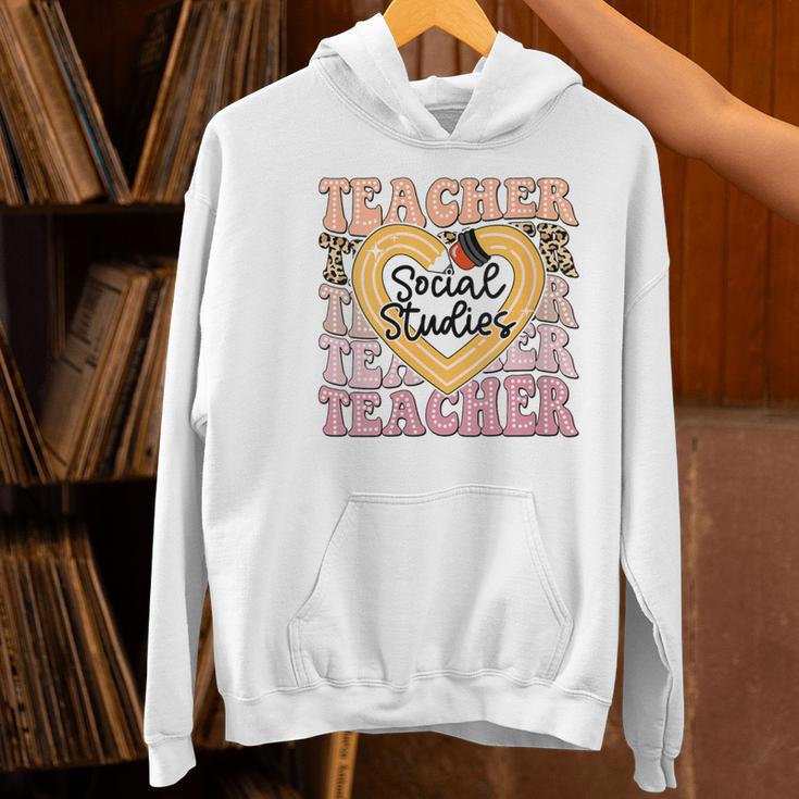 Social Studies Teacher Pencil Heart Leopard Back To School Women's Hoodie, gift for family, gift for coworker