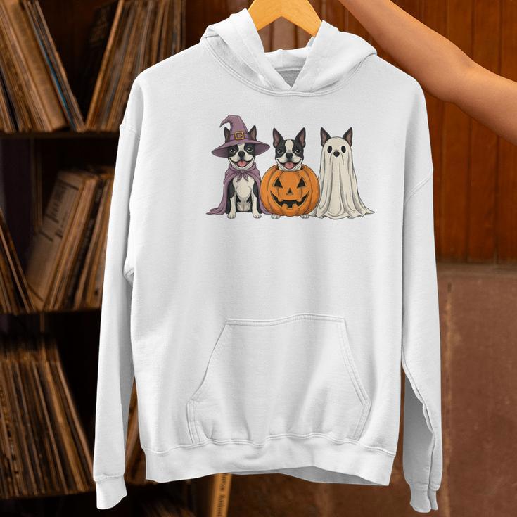 Spooky Ghost Boston Terrier Pumpkin Halloween Dog Lover Women's Hoodie, Boston Terrier Ghost Hoodies, Boston Terrier Halloween Hoodies, gift for family, gift for coworker