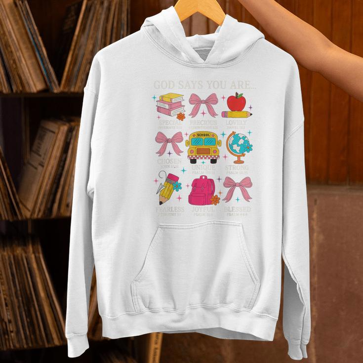 Teacher Christian God Says I Am Faith Religious Bible Verse Women's Hoodie, gift for family, gift for coworker