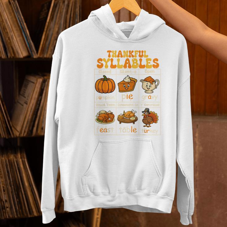 Thankful Syllables Teacher Thanksgiving Educational Kids Women's Hoodie, gift for family, gift for coworker