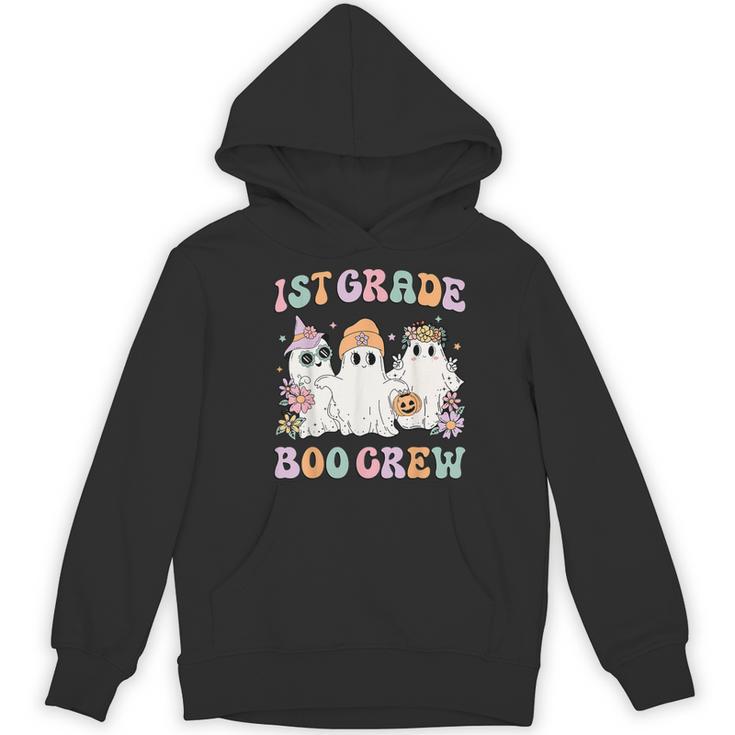 1st Grade Boo Crew Groovy Halloween Floral Ghost Kid Teacher Women's Hoodie, novelty gifts, funny gifts
