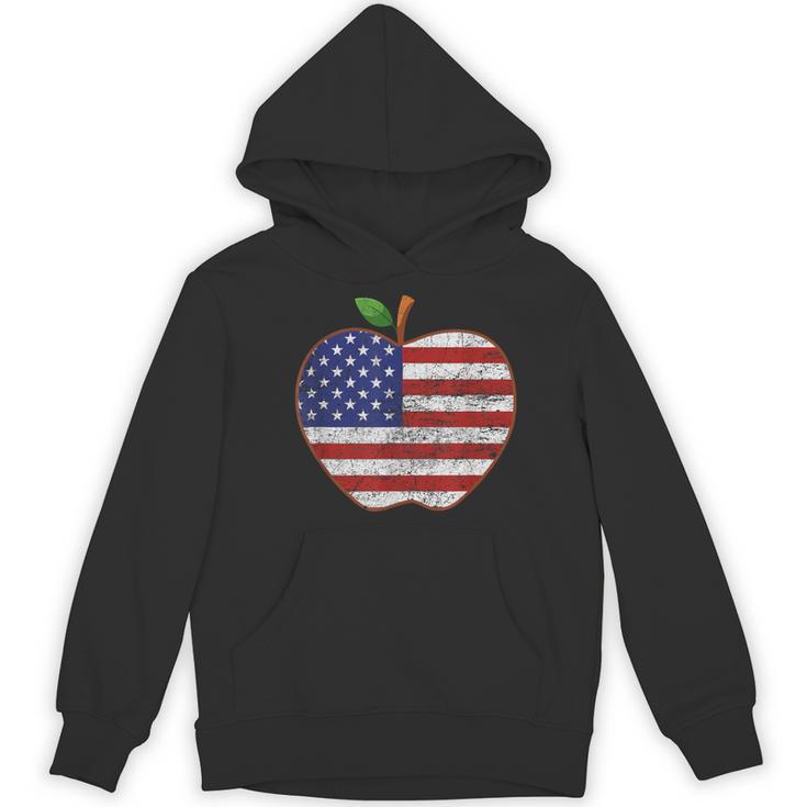 American Flag Teachers Students Apple 4th Of July Vintage Women's Hoodie, novelty gifts, funny gifts