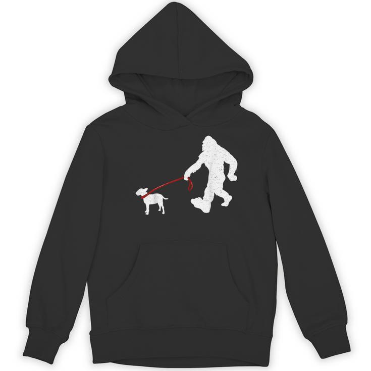 Bigfoot Walking With Bull Terrier Dog Women's Hoodie, novelty gifts, funny gifts
