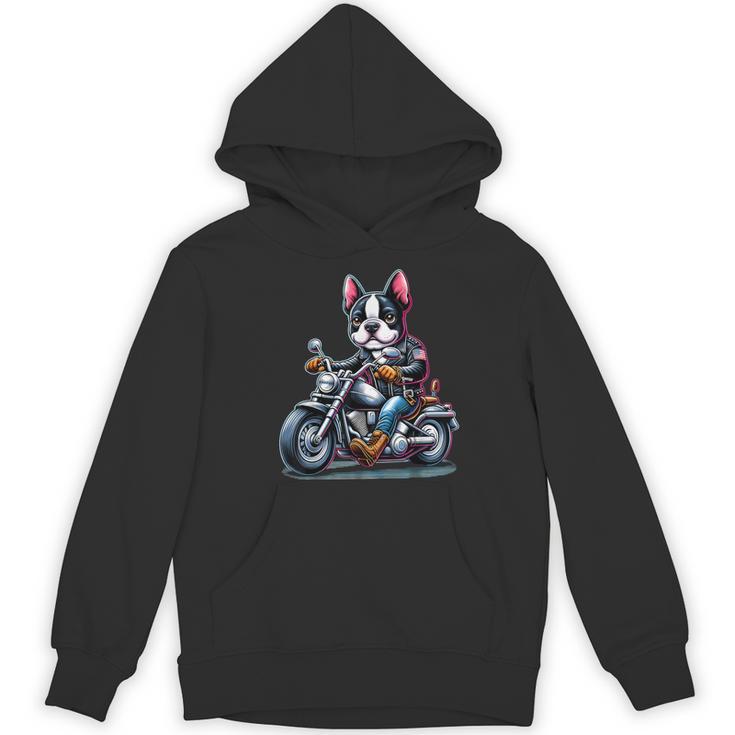 Biker Boston Terrier Dog Riding Motorbike Women's Hoodie, novelty gifts, funny gifts