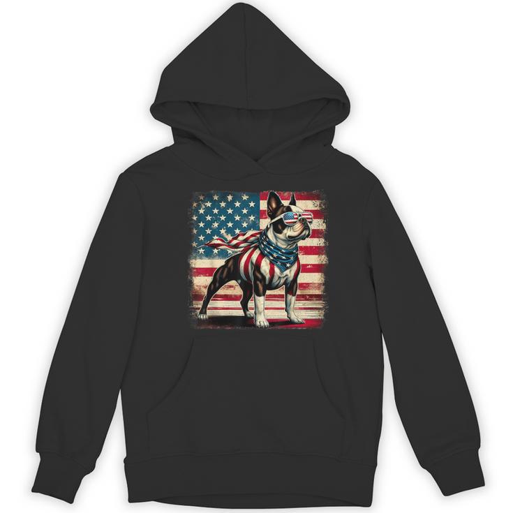 Boston Terrier Dog 4th Of July USA American Flag Patriotic Women's Hoodie, novelty gifts, funny gifts