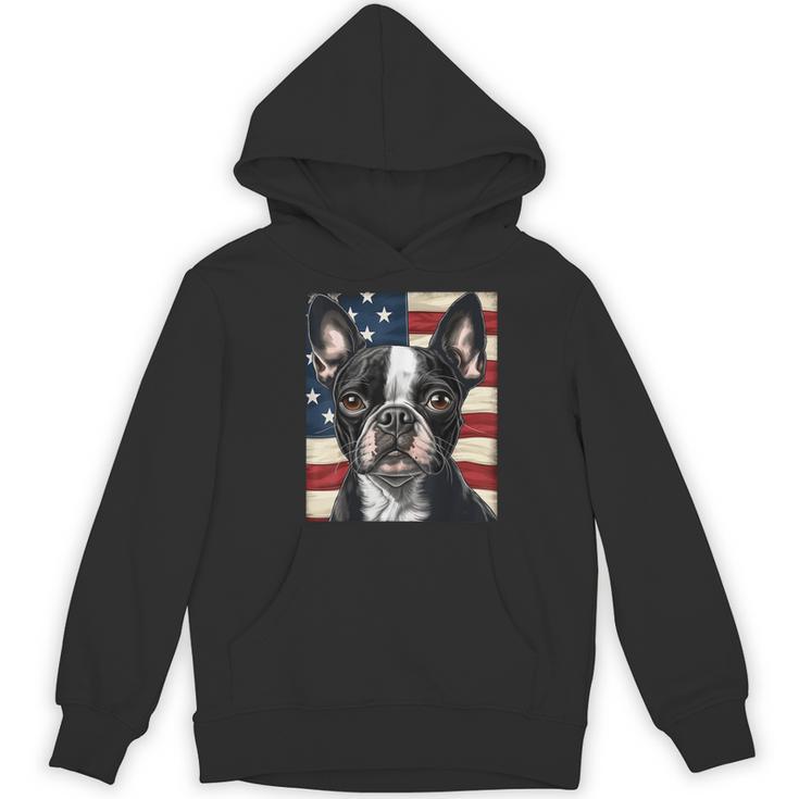Boston Terrier Dog American Flag 4th Of July Patriotic Puppy Women's Hoodie, novelty gifts, funny gifts