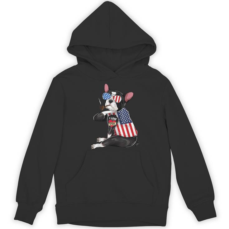 Boston Terrier Dog Merica 4th Of July Usa American Flag Men Women's Hoodie, novelty gifts, funny gifts