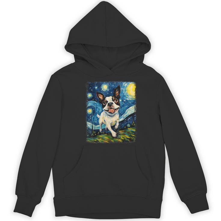 Boston Terrier Dog Starry Night Painting Women's Hoodie, novelty gifts, funny gifts