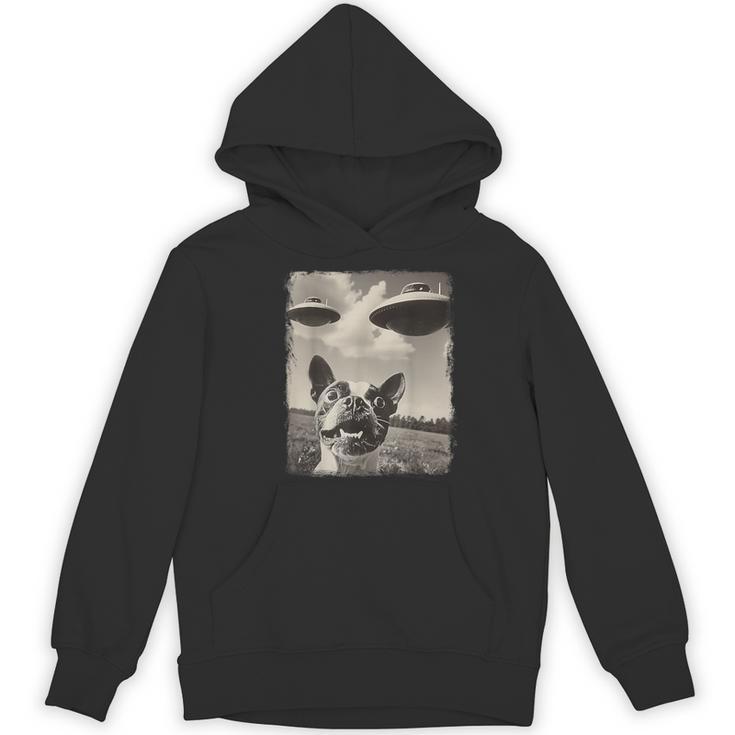 Boston Terrier Dog UFO Alien Extraterrestrial Selfie Women's Hoodie, novelty gifts, funny gifts