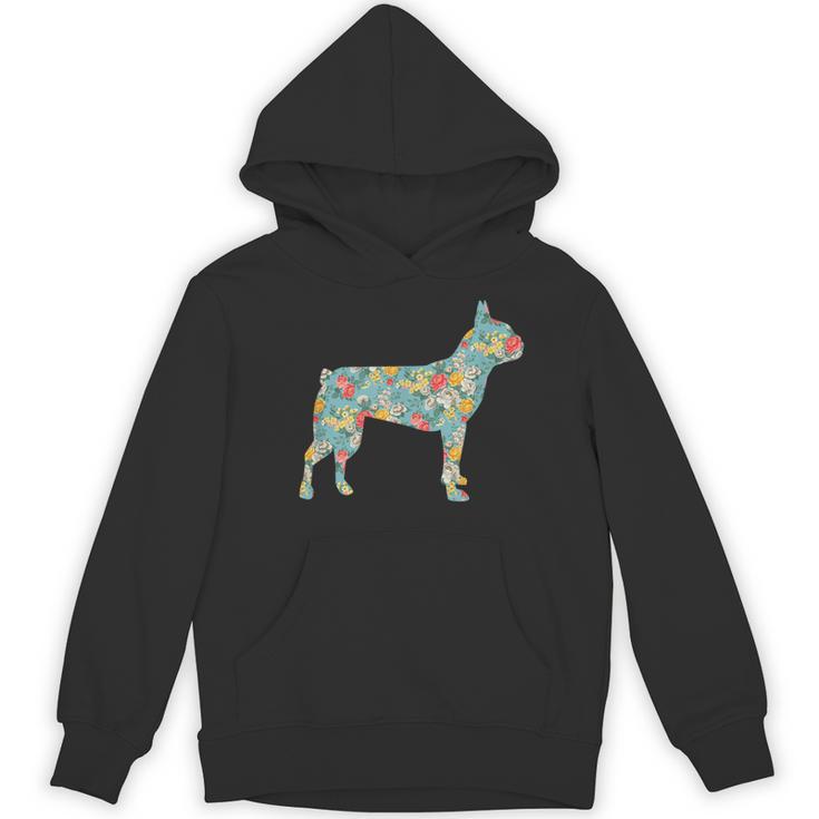 Boston Terrier Flower Silhouette Floral Dog Men Women Girls Kids Women's Hoodie, novelty gifts, funny gifts