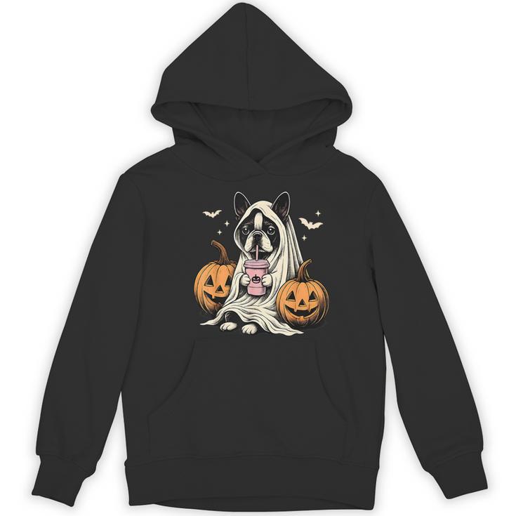 Boston Terrier Ghost Boo Halloween Costume Spooky Season Women's Hoodie, novelty gifts, funny gifts