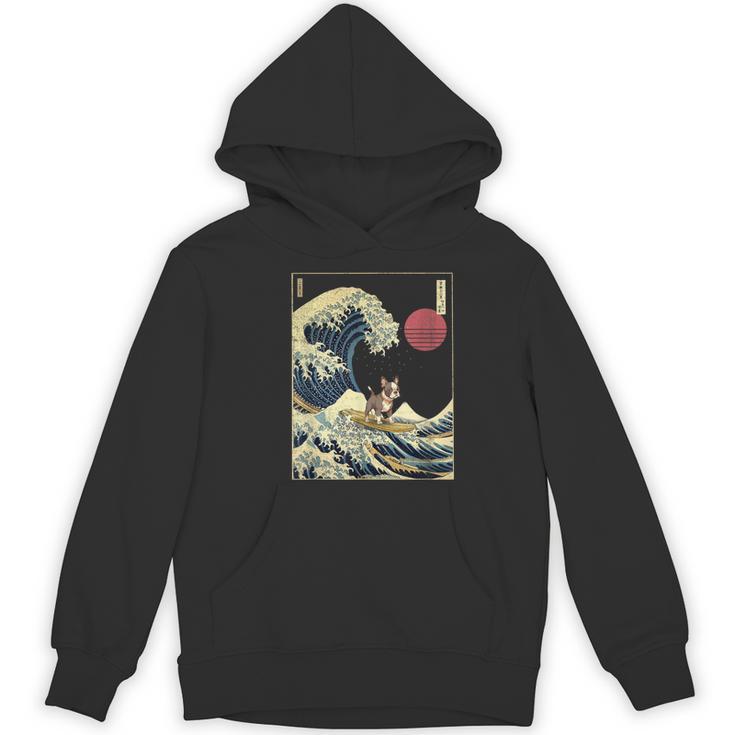 Boston Terrier Japanese Kanagawa Wave Surf Dog Women's Hoodie, novelty gifts, funny gifts