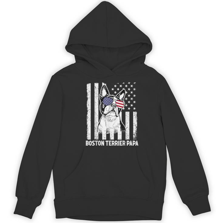 Boston Terrier Papa Cool Dog Lover USA American Flag Men Women Women's Hoodie, novelty gifts, funny gifts