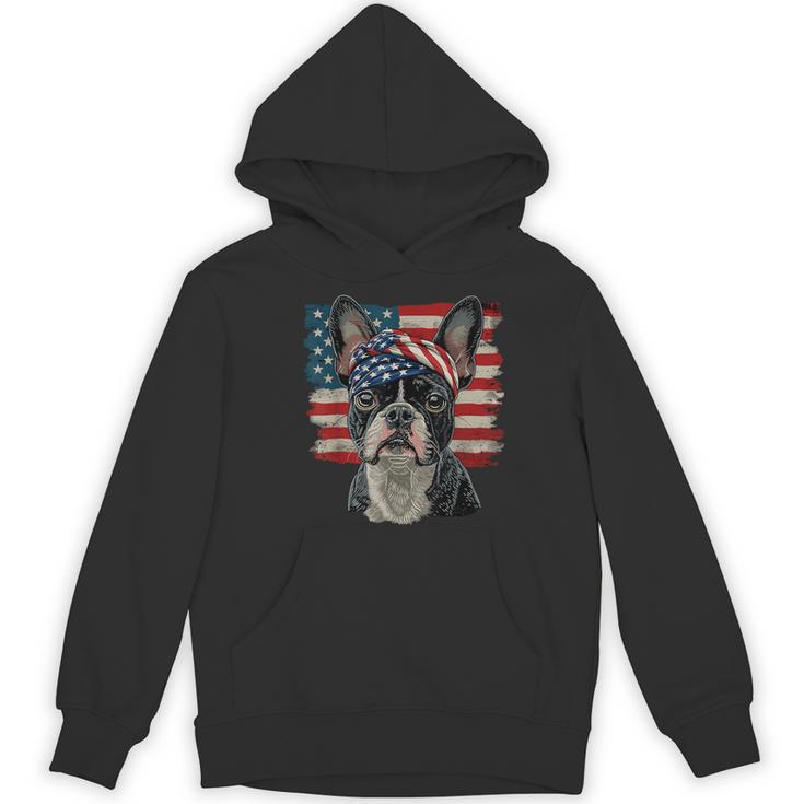 Boston Terrier Patriotic 4th Of July USA American Flag Women's Hoodie, novelty gifts, funny gifts