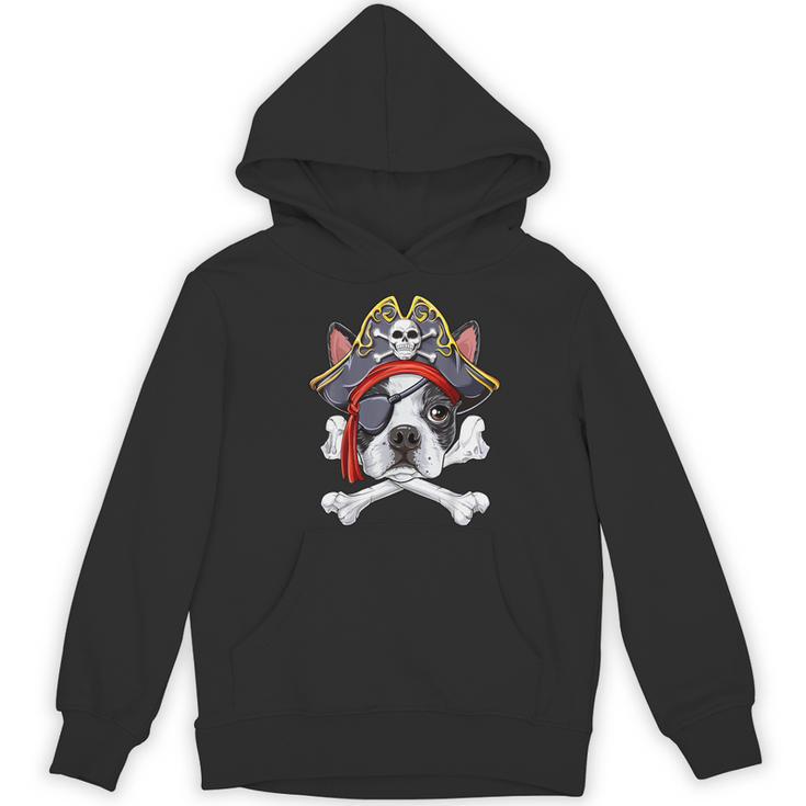 Boston Terrier Pirate T Shirt Jolly Roger Crossbones Skull Women's Hoodie, novelty gifts, funny gifts