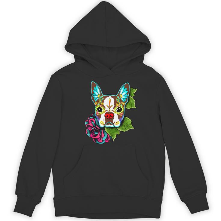 Boston Terrier In Red Day Of The Dead Sugar Skull Dog Women's Hoodie, novelty gifts, funny gifts