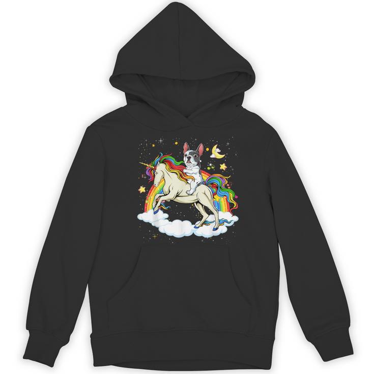 Boston Terrier Riding Unicorn Boys Girls Kids Rainbow Women's Hoodie, novelty gifts, funny gifts