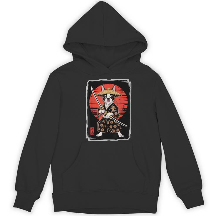 Boston Terrier Samurai Ninja Vintage Anime Japanese Ukiyo-e Women's Hoodie, novelty gifts, funny gifts