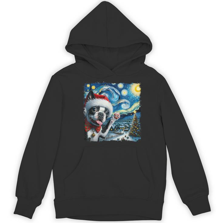 Boston Terrier Santa Starry Night Van Gogh Christmas Dog Men Women Kids Women's Hoodie, novelty gifts, funny gifts