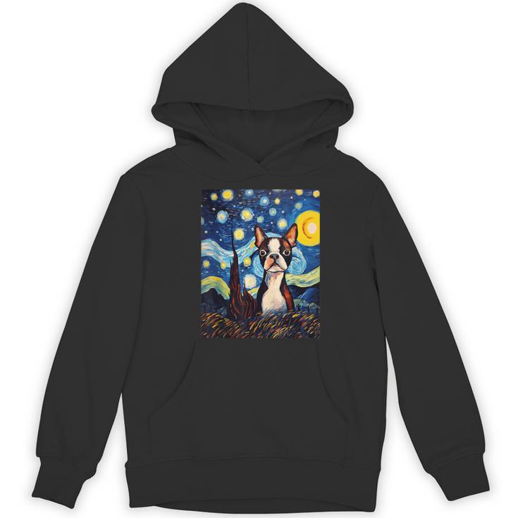 Boston Terrier Starry Night Van Gogh Art Women's Hoodie, novelty gifts, funny gifts