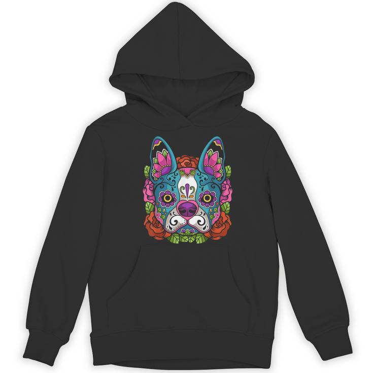 Boston Terrier Sugar Skull Dog Day Of The Dead Women's Hoodie, novelty gifts, funny gifts