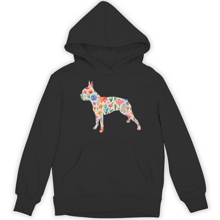 Boston Terrier Watercolor Flowers Women's Hoodie, novelty gifts, funny gifts