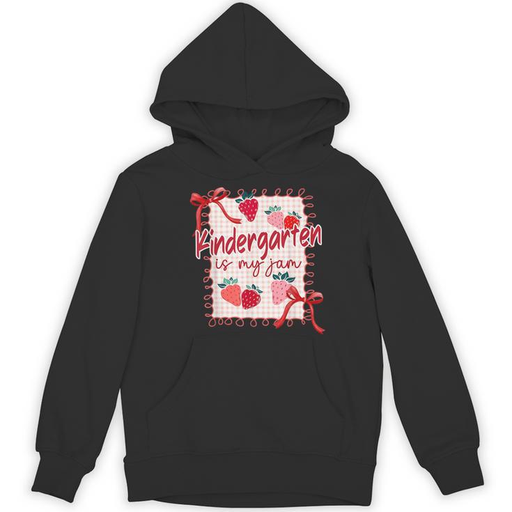 Bow Strawberry Kindergarten Is My Jam Teacher Kinder Team Women's Hoodie, novelty gifts, funny gifts
