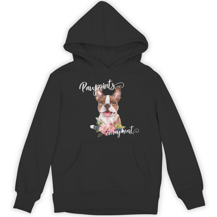 Brown Boston Terrier With Flowers And Feathers Women's Hoodie, novelty gifts, funny gifts