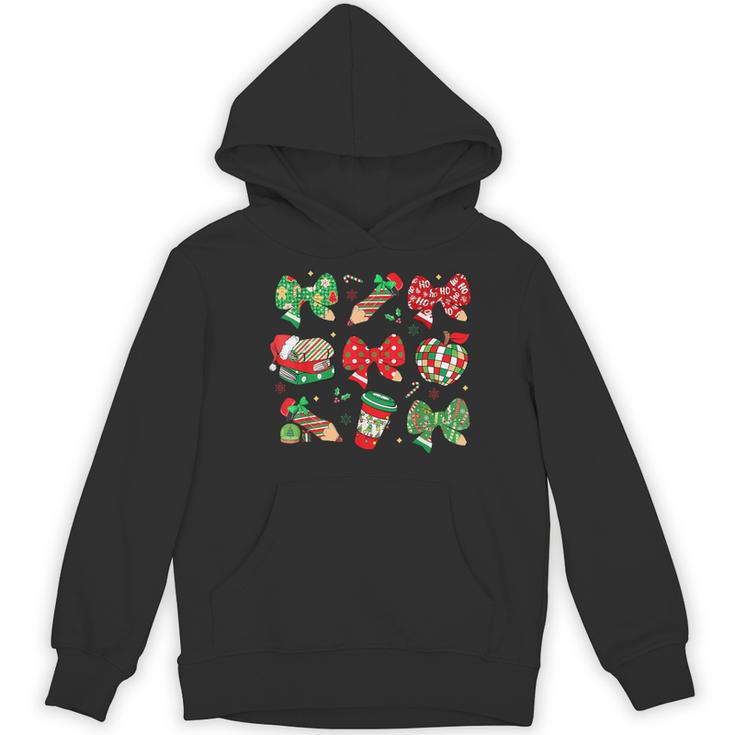 Cute Coquette Pencil Bow Christmas School Teacher Student Women's Hoodie, novelty gifts, funny gifts