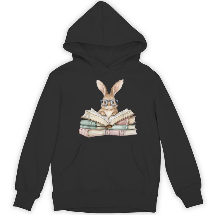 Cute Reading Bunny Glasses Books Bookworm Reader Teacher Women's Hoodie, novelty gifts, funny gifts
