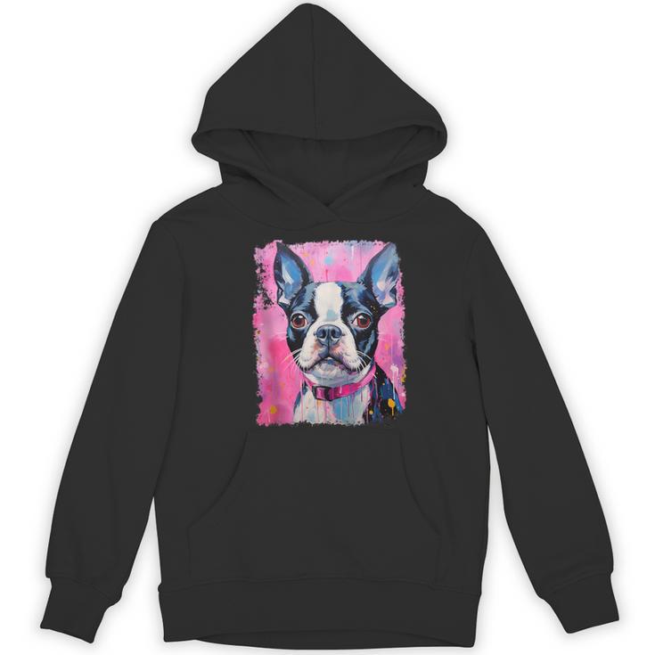Dog Pink Boston Terrier Women's Hoodie, novelty gifts, funny gifts
