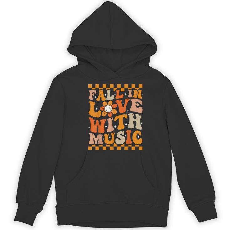 Fall In Love With Music Groovy Thanksgiving Music Teacher Men Women Girls Kids Women's Hoodie, novelty gifts, funny gifts