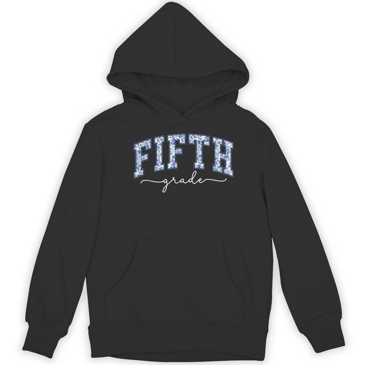 Fifth Grade Coquette Toile Blue Bow Floral Women Teacher Women's Hoodie, novelty gifts, funny gifts