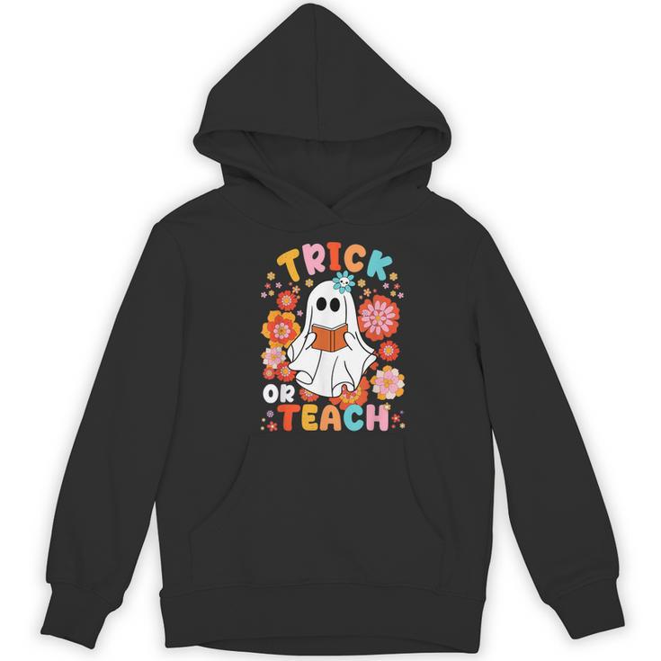 Groovy Halloween Trick Or Teach Retro Floral Ghost Teacher For Men Women Kids Women's Hoodie, novelty gifts, funny gifts Groovy Halloween Trick Or Teach Retro Floral Ghost Teacher For Men Women Kids Women's Hoodie, novelty gifts, funny gifts