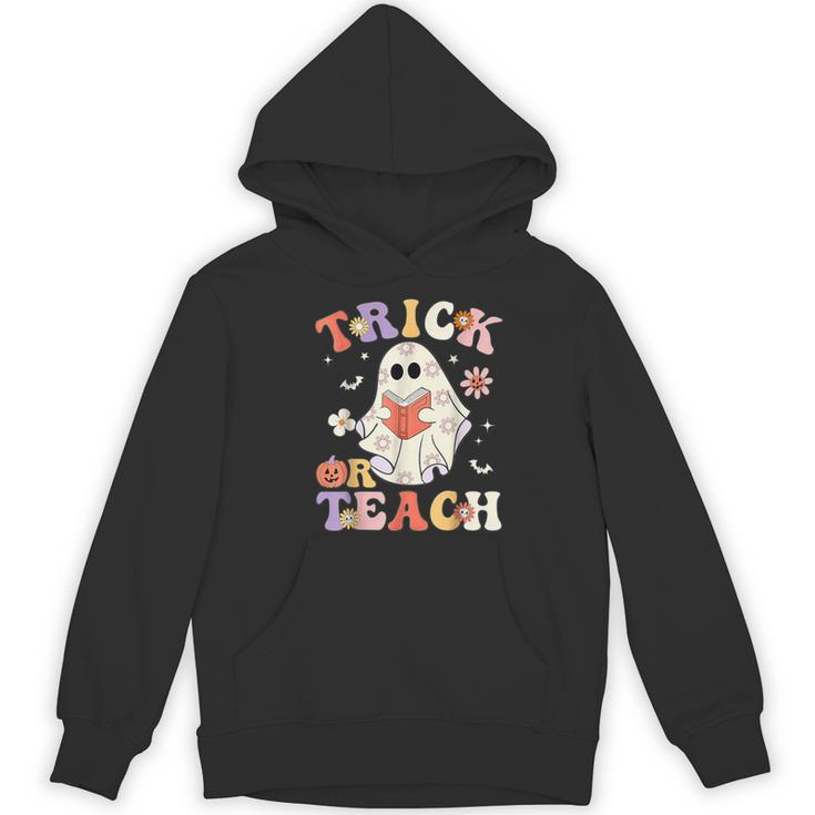 Groovy Halloween Trick Or Teach Retro Floral Ghost Teacher Women's Hoodie, novelty gifts, funny gifts Groovy Halloween Trick Or Teach Retro Floral Ghost Teacher Women's Hoodie, novelty gifts, funny gifts